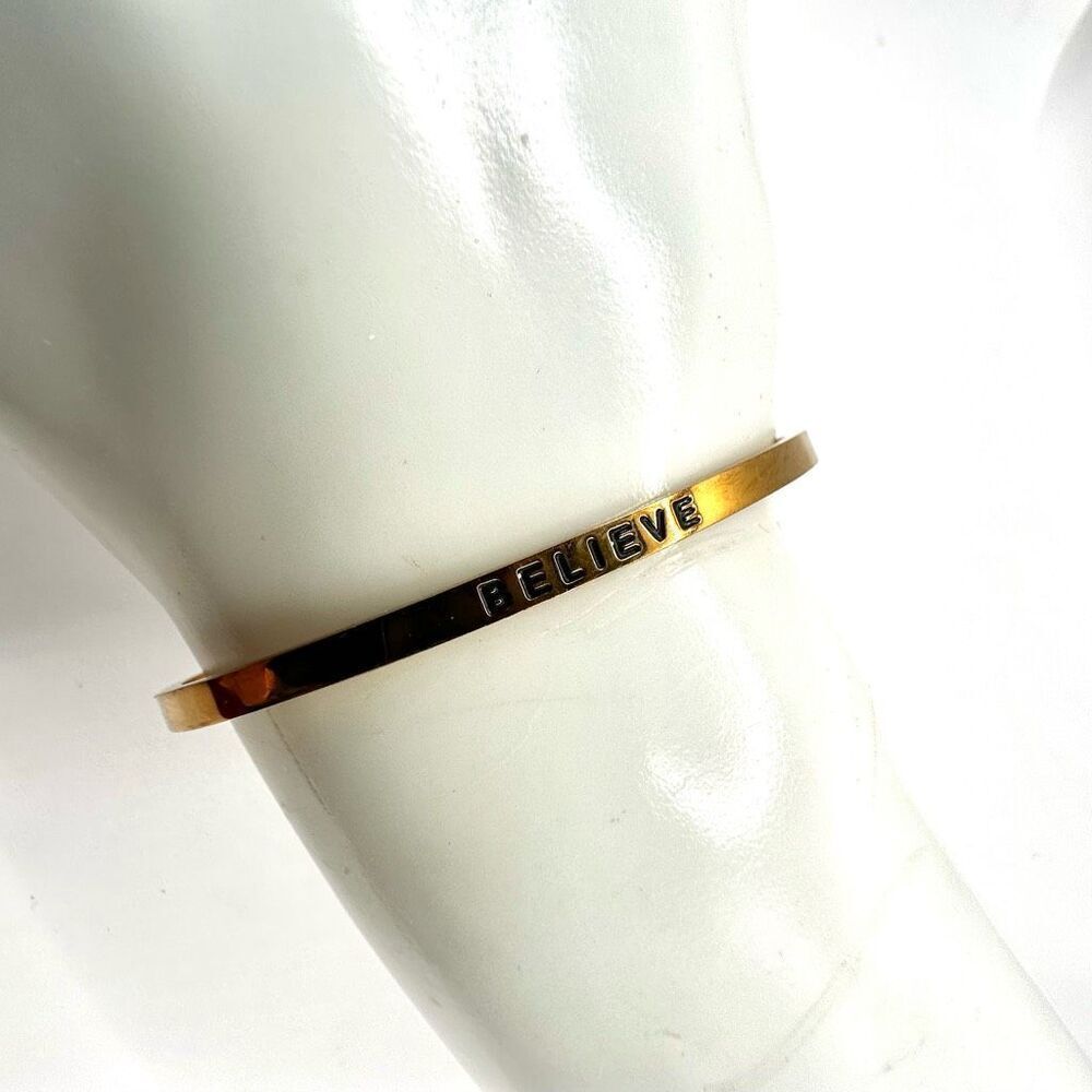 Gold tone Believe inspirational open cuff bracelet